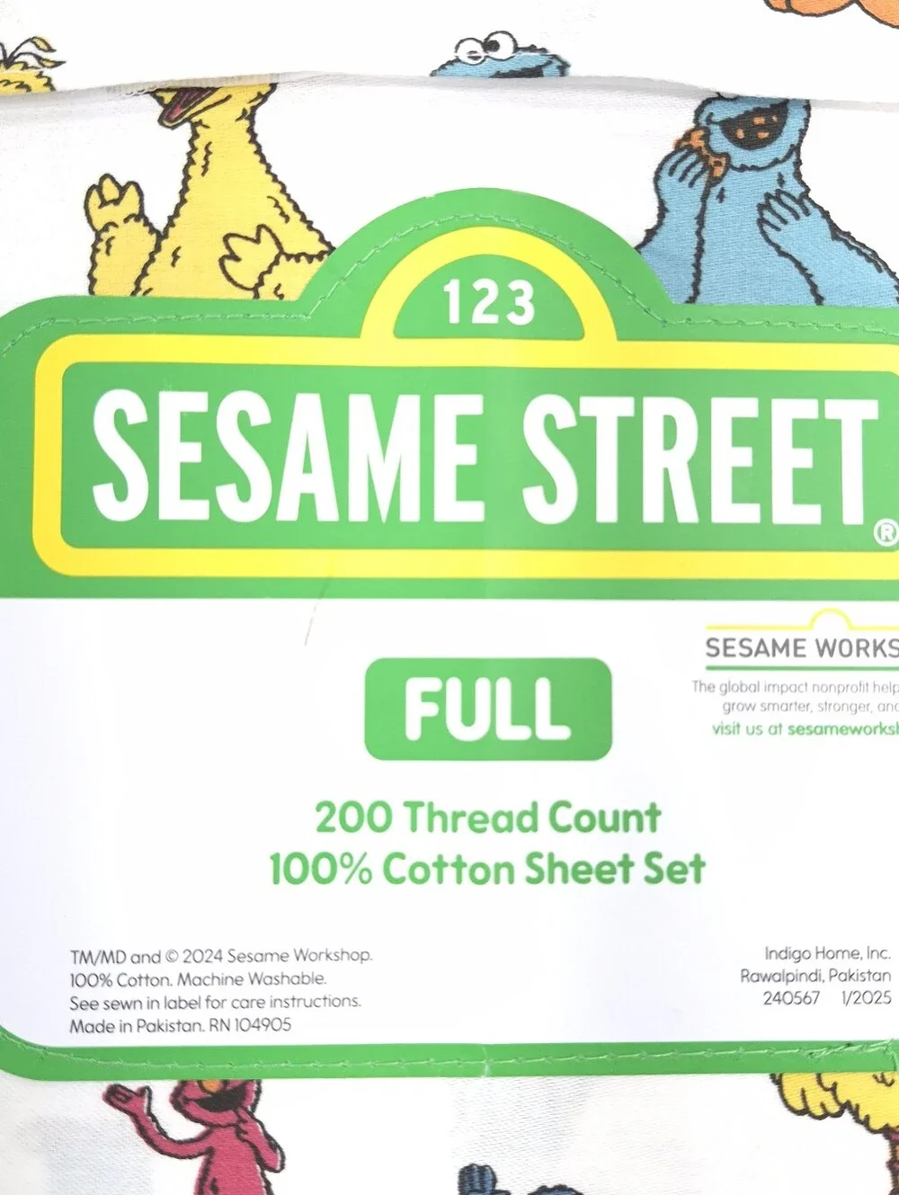 Sesame Street 4-piece FULL Sheet Set 100% Cotton 200 Thread Count Monsters - NEW